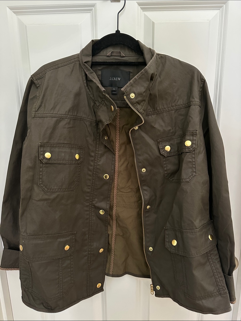 J. Crew Olive Green Military Field Jacket with Gold-Tone Hardware